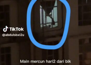 TANGKAP layar rakaman video tindakan lelaki melontar mercun dari sebuah kondominium di Cyberjaya.