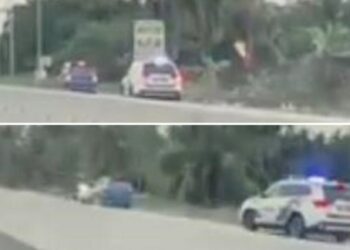 TANGKAP layar video yang tular dalam media sosial memaparkan kenderaan Avanza suspek melawan arus ketika dikejar polis di sekitar Sabak Bernam, Selangor.