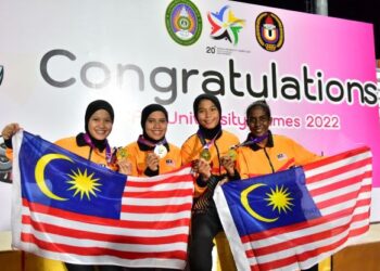 KUARTERT 4x100m wanita negara di Sukan Universiti ASEAN (AUG) 2022 berjaya merangkul pingat emas kesembilan skuad olahraga.