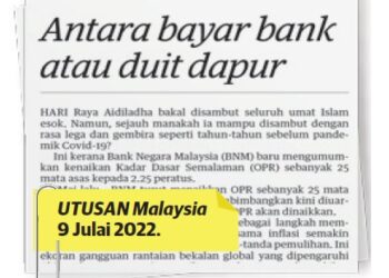 KERATAN akhbar Utusan Malaysia, 9 Julai 2022.