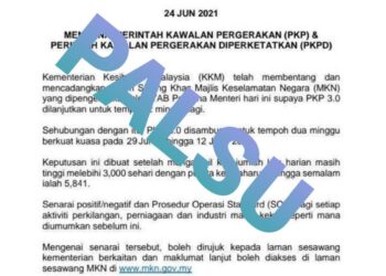 KENYATAAN media yang tersebar berhubung lanjutan tempoh PKP 3.0 disahkan palsu.
