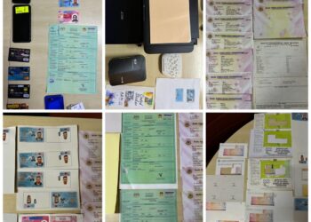 DOKUMEN dan barangan yang dirampas polis dalam satu serbuan dekat sebuah rumah di Pantai Dalam, Kuala Lumpur.