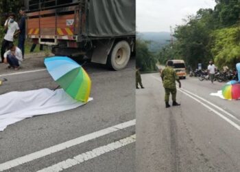 KEMALANGAN yang berlaku di Kilometer 3, Jalan Kampung Batu-Inas, Rembau tengah hari tadi. - FOTO/IHSAN POLIS