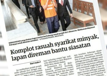 KERATAN laporan muka depan Utusan Malaysia semalam.