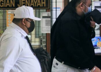 SYED Amir Syed Kamarul Baharim (baju putih) dan Mohamad Faizal Hashim ( baju hitam) ketika dihadapkan ke Mahkamah Sesyen Butterworth, Pulau Pinang atas dakwaan rasuah bagi melindungi aktiviti penjualan air ketum. - UTUSAN/MOHAMMAD FIRDAUS AMRAN