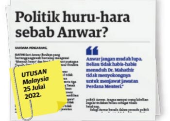 KERATAN akhbar Utusan Malaysia, 25 Julai 2022.