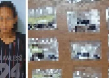 WANITA berusia 38 tahun yang ditahan kerana disyaki mengedar dadah di Kampung Sungai Wangi, Ayer Tawar dekat Lumut semalam. - FOTO/IHSAN PDRM