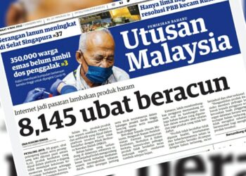 KERATAN laporan muka depan Utusan Malaysia semalam.