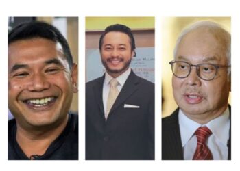 MOHD. Rafizi Ramli (kiri) sepatutnya berdebat
dengan Najib Razak (kanan) ataupun Isham Jalil
(tengah) dalam program Debat Perdana,
baru-baru ini.