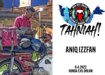 TANGKAP layar yang memaparkan ucapan tahniah atas kejayaan Aniq Izzfan kerana berjaya melengkapkan cabaran solo bermotosikal 24 jam mengelilingi Semenanjung Malaysia.