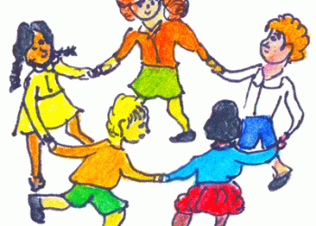 Ilustrasi sekumpulan kanak-kanak bermain sambil menyanyikan lagu Ring a Ring o’ Roses. – SUMBER INTERNET