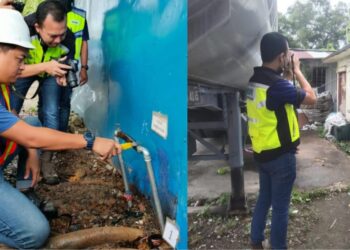 PEGAWAI SPAN memeriksa penyambungan saluran air haram dalam operasi kes curi air di sebuah premis di Seremban, Negeri Sembilan, kelmarin.