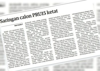 KERATAN laporan muka depan Utusan Malaysia hari ini.