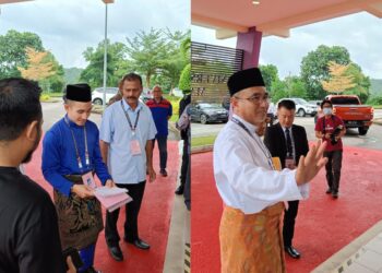 SHAHRIL Sufian Hamdan dan Adly Zahari tiba di Pusat Penamaan Calon Parlimen Alor Gajah di Dewan Taming Sari UiTM Kampus Alor Gajah, Melaka. - UTUSAN/HADI AB. MANAP