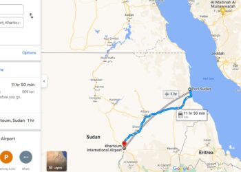 PETA laluan darat dari ibu kota Khartoum ke Pelabuhan Sudan sebelum melintasi Laut Merah menuju ke Jeddah, Arab Saudi.