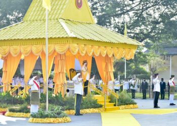 SULTAN Sallehuddin Sultan Badlishah membalas tabik hormat pada Istiadat Perbarisan Kehormatan sempena ulang tahun Hari Keputeraan baginda yang ke-81 di Dataran Medan Bandar, Alor Setar, hari ini.