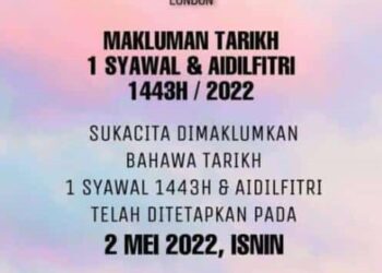 TANGKAP layar yang tular mengenai pemakluman Suruhanjaya Tinggi Malaysia di London berhubung penetapan tarikh 1 Syawal bagi umat Islam di Britain.