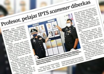 KERATAN laporan Utusan Malaysia berhubung kes penipuan scammer.