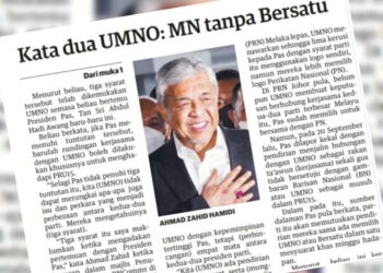 KERATAN laporan Utusan Malaysia berhubung syarat dikemukakan UMNO untuk meneruskan kerjasama dengan Pas menerusi MN.