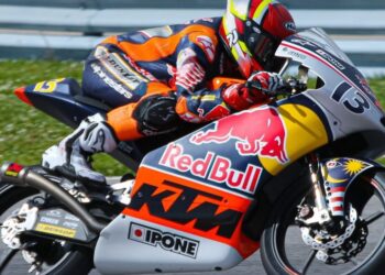 HAKIM DANISH catat masa keempat terpantas dalam sesi latihan bebas pertama pada Kejuaraan Red Bull MotoGP Rookies Cup di Litar Antarabangsa Algarve, Portimao, Portugal, hari ini. - Ihsan ZK Racing