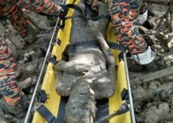 BOMBA menyelamatkan seorang lelaki dipenuhi lumpur seluruh badan yang dijumpai terbaring lemah di kawasan paya bakau di Kampung Enjin Gergaji, di Kemaman.