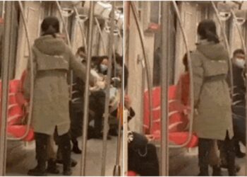 SEORANG wanita bertindak melempang muka lelaki yang cuba mencabulnya di Nanjing, China. - AGENSI