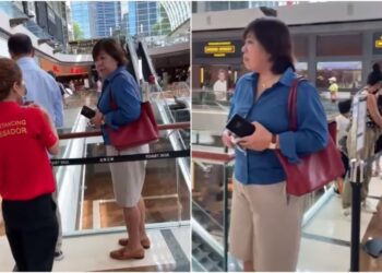 GAMBAR yang tular di media sosial menunjukkan Phoon Chiu Yoke enggan memakai pelitup muka biarpun diminta berkali-kali oleh penjaga penjarakan fizikal di Singapura. - AGENSI